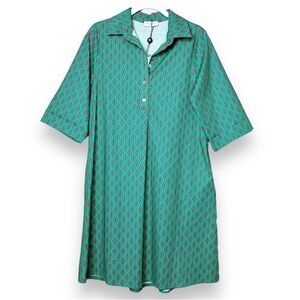 Margot Paris‎ NWT Popover Dress Small 100% cotton green geometric print mod boxy